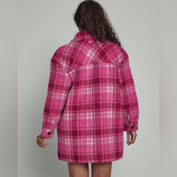 7Diamonds Hayden Longline Wool Blend Pink Plaid Womens Jacket Shacket Size S - Picture 5 of 13